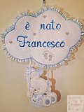 Fiocco nascita con orsetto in altalena - Fiocchi nascita punto croce
