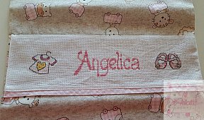 Sacchettino primo cambio angelica - Sacchettini primo cambio a punto croce